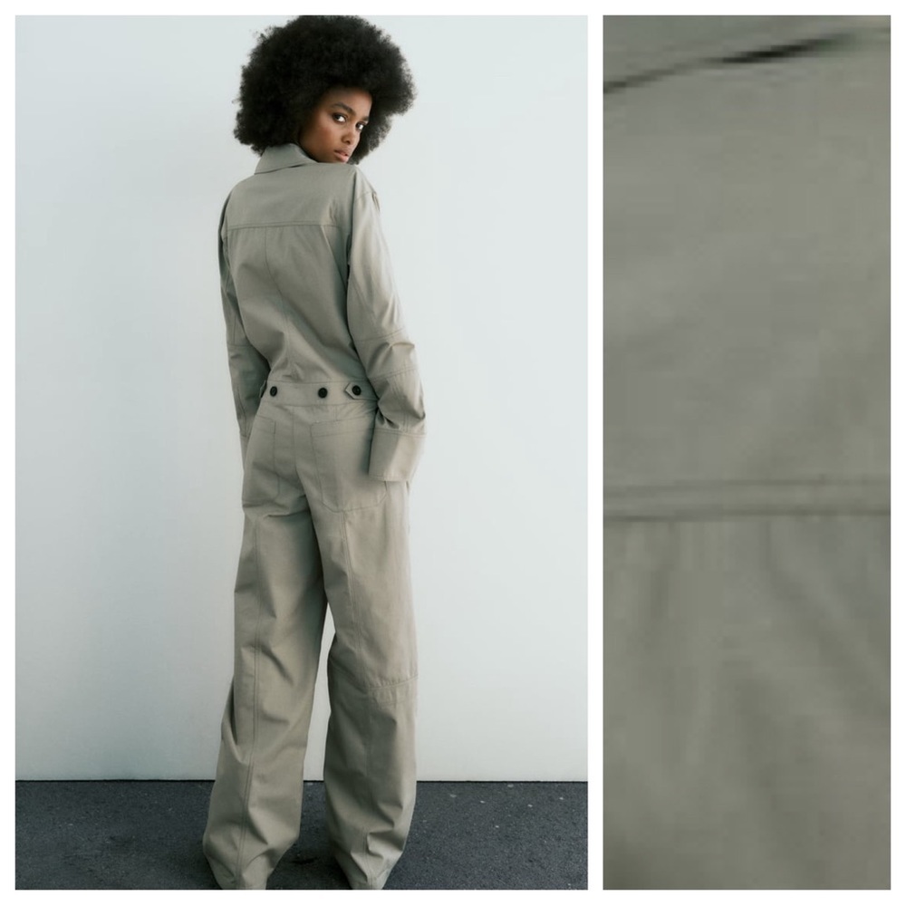 NWT. Zara Greenish Cotton Full Length Jumpsuit. Size S. - Picture 5 of 12